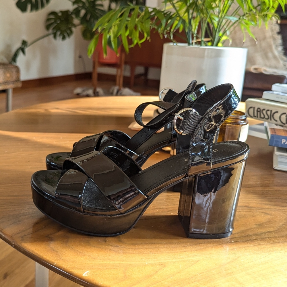 H&M Black Patent Leather Platform Sandals